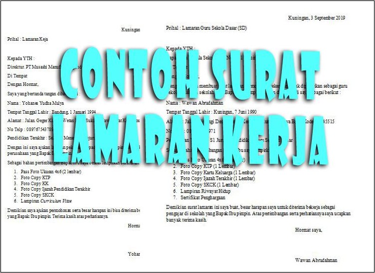 Contoh Surat Lamaran Untuk Anak Sma