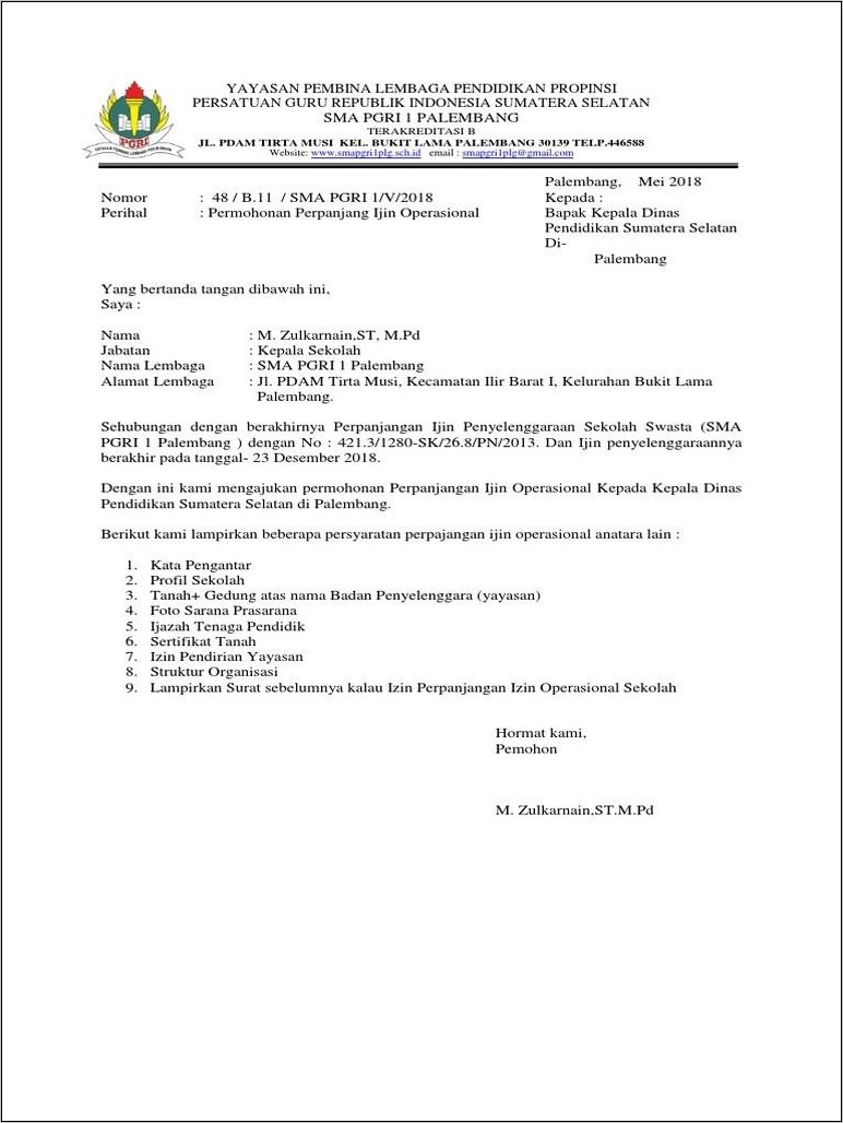 Contoh Surat Lamaran Untuk Bkd Palembang Untuk Honorer