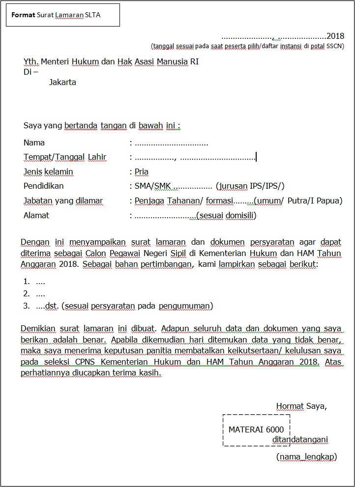 Contoh Surat Lamaran Untuk Cpns Mahkamah Agung 2018