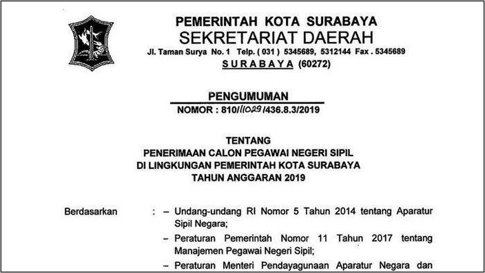 Contoh Surat Lamaran Untuk Cpns Untuk Pemerintah Kota Malang