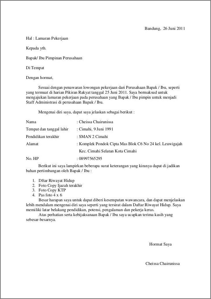 Contoh Surat Lamaran Untuk Freshguard