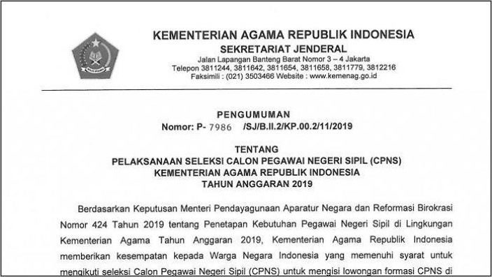 Contoh Surat Lamaran Untuk Mendaftar Cpns 2019