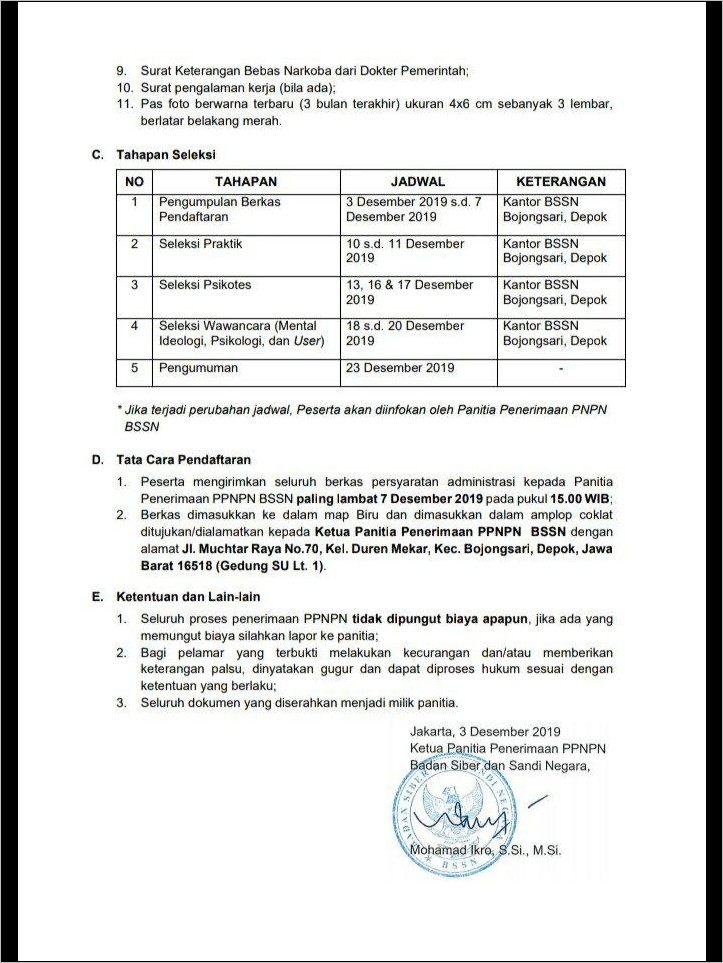 Contoh Surat Lamaran Untuk Ppnpn