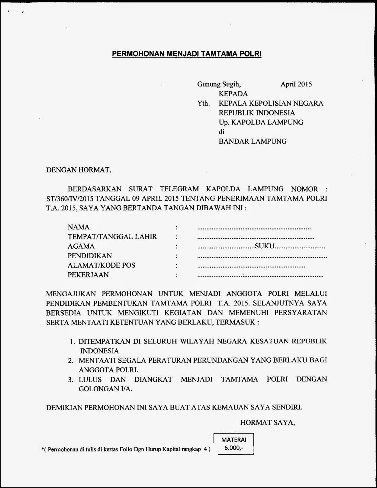 Contoh Surat Lamaran Untuk Rektor