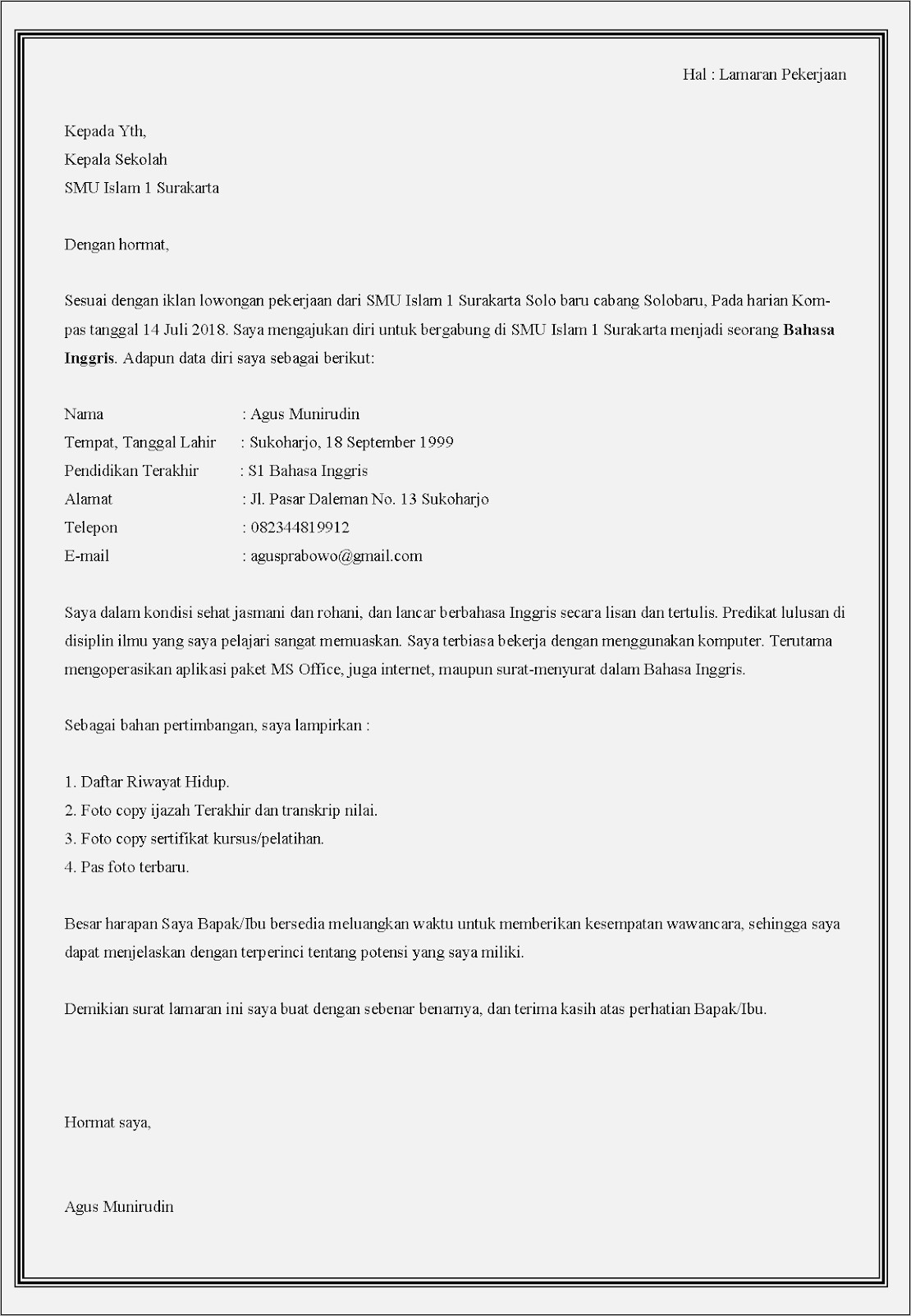 Contoh Surat Lamaran Untuk Sekolah Sugar Group
