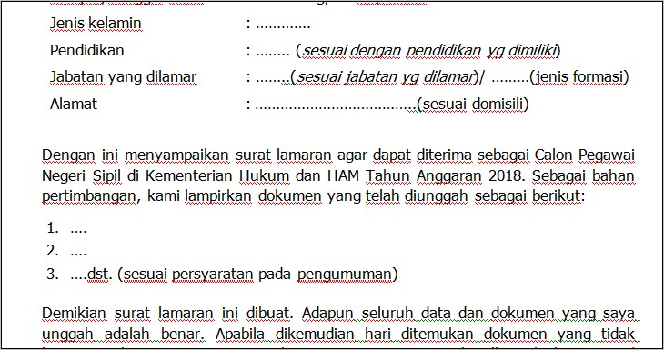 Contoh Surat Lamaran Untuk Slta Sederajar Kemenkum Ham Doc