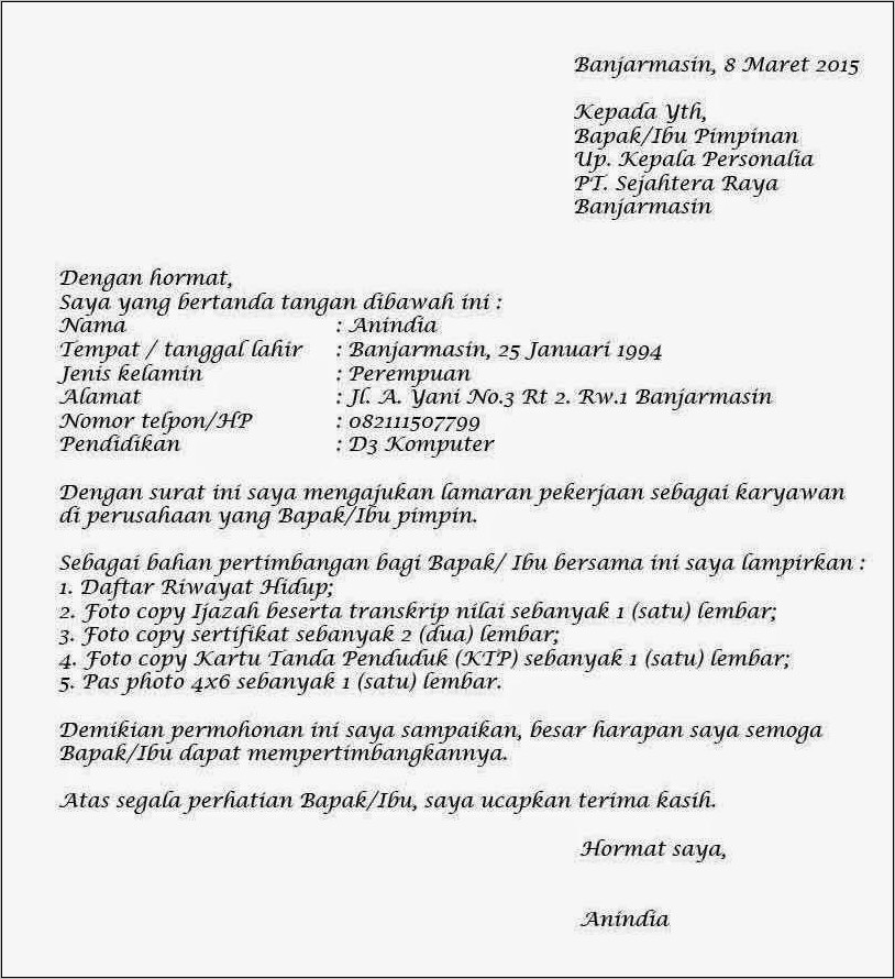 Contoh Surat Lamaran Yang Ada Up Nya