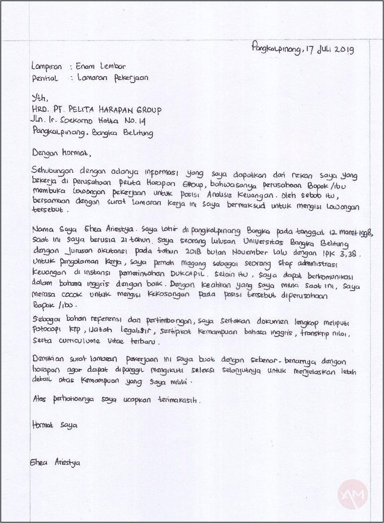 Contoh Surat Lamaran Yang Baik Dab Benar