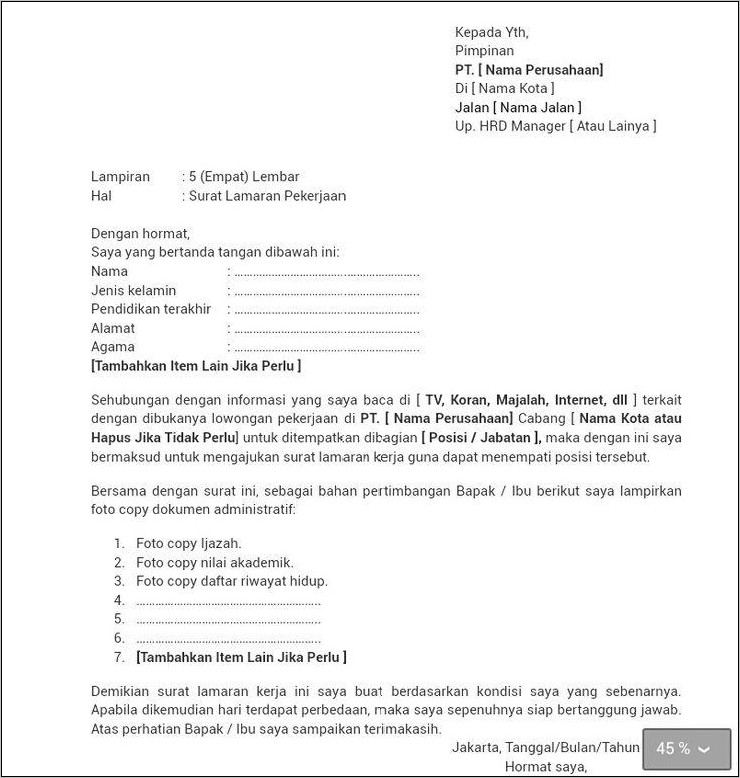 Contoh Surat Lamaran Yang Di Bawa Ke Jobfair