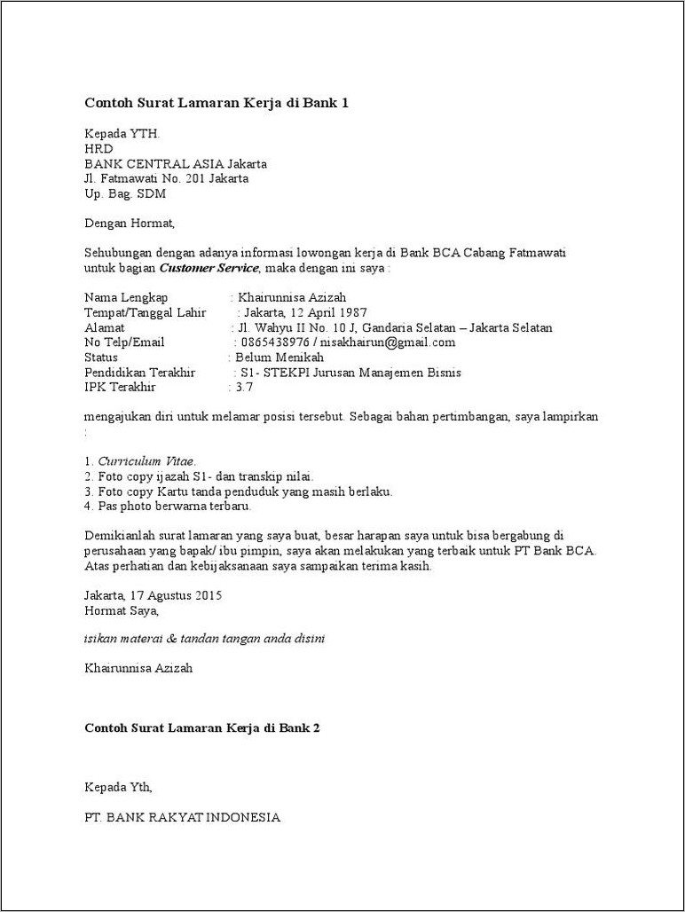 Contoh Surat Lamaran Yang Pakai Up
