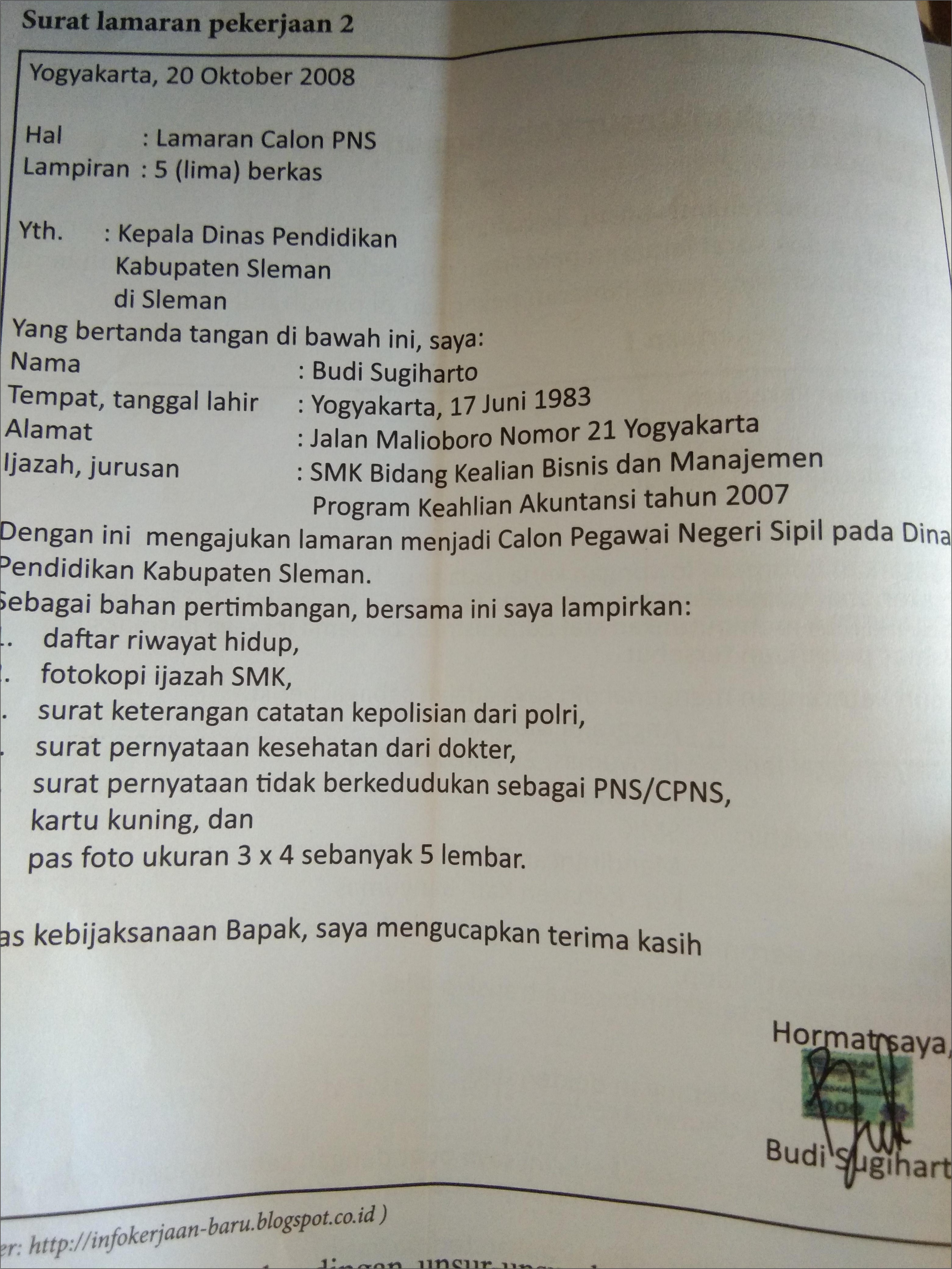 Contoh Surat Lamaran Yang Suda Ditandai Strukturnya