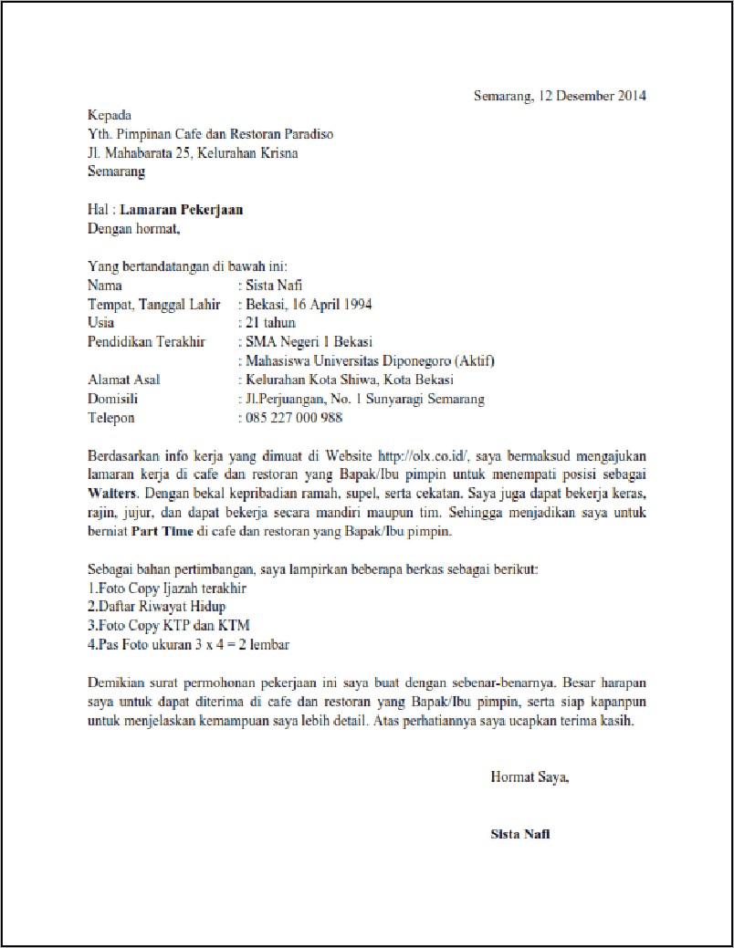 Contoh Surat Lamarna Kerja Bpjs
