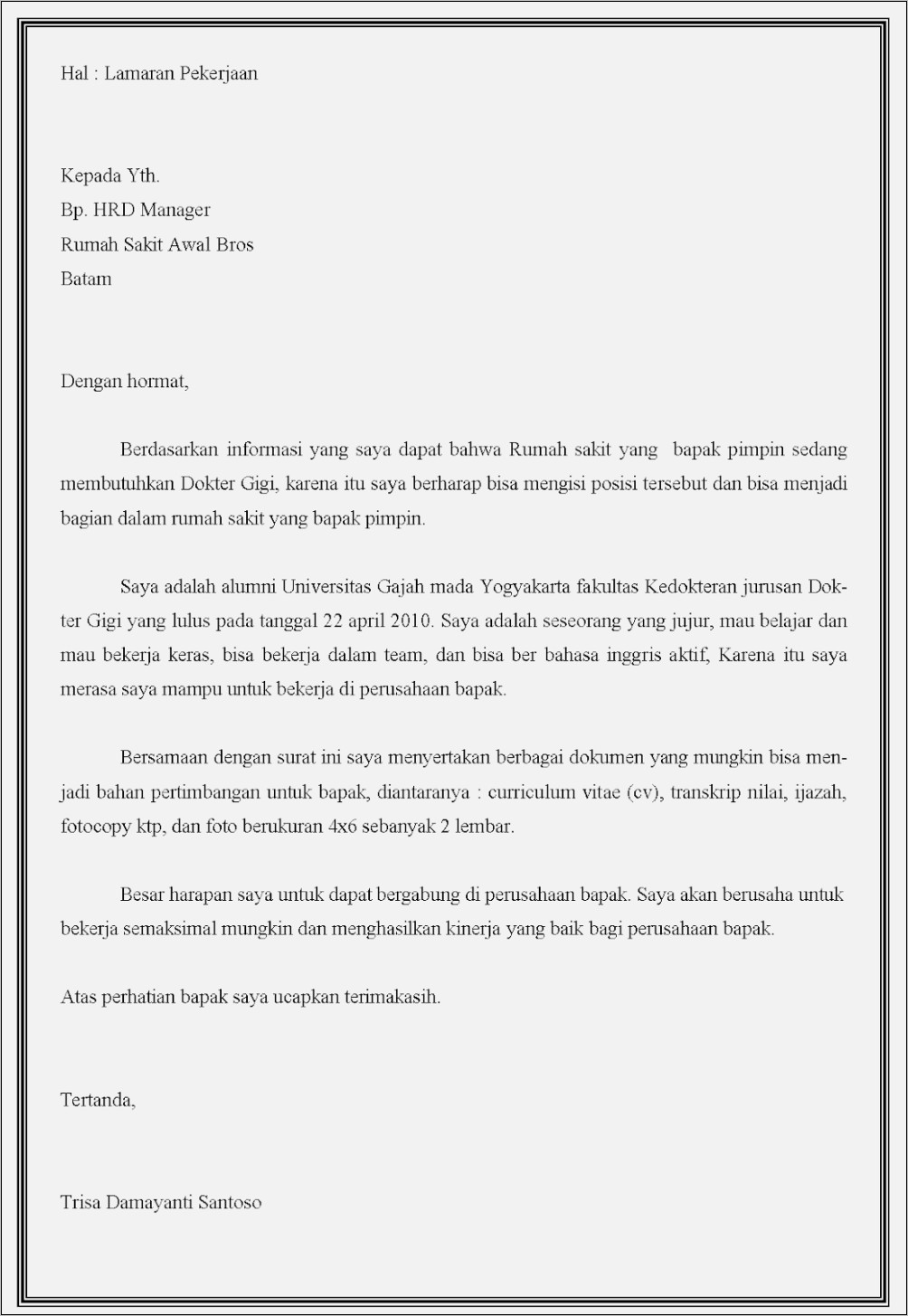 Contoh Surat Lamran Kerja Ke Rumah Sakit