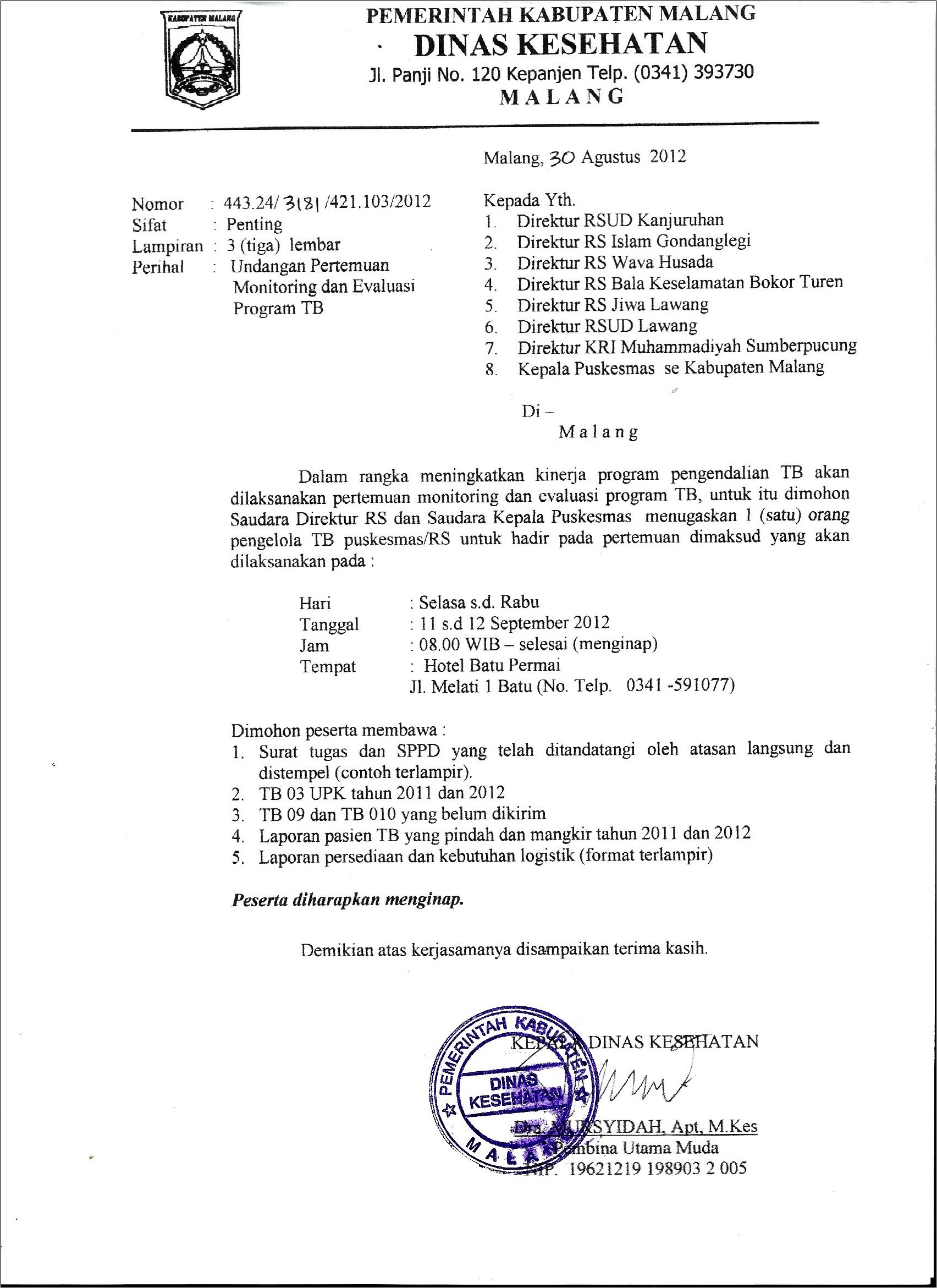 Contoh Surat Loporan Kerja
