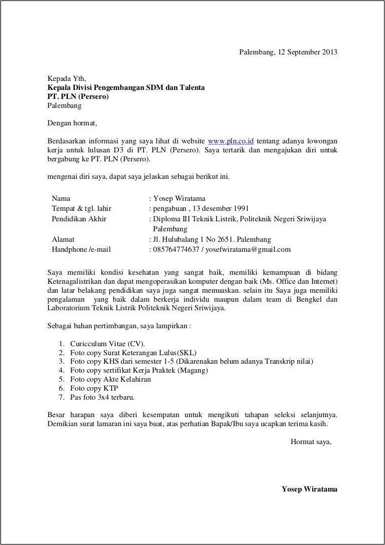 Contoh Surat Lowongan Pekerjaan Dari Iklan