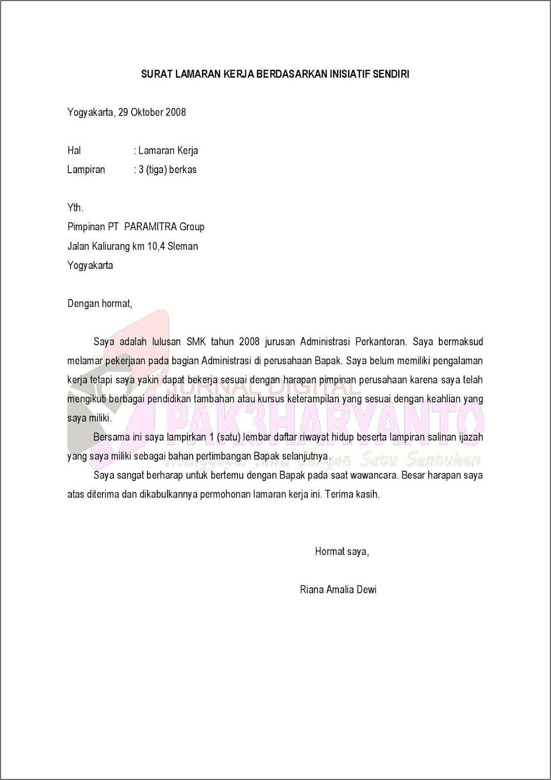 Contoh Surat Melamar Kerja Bidan