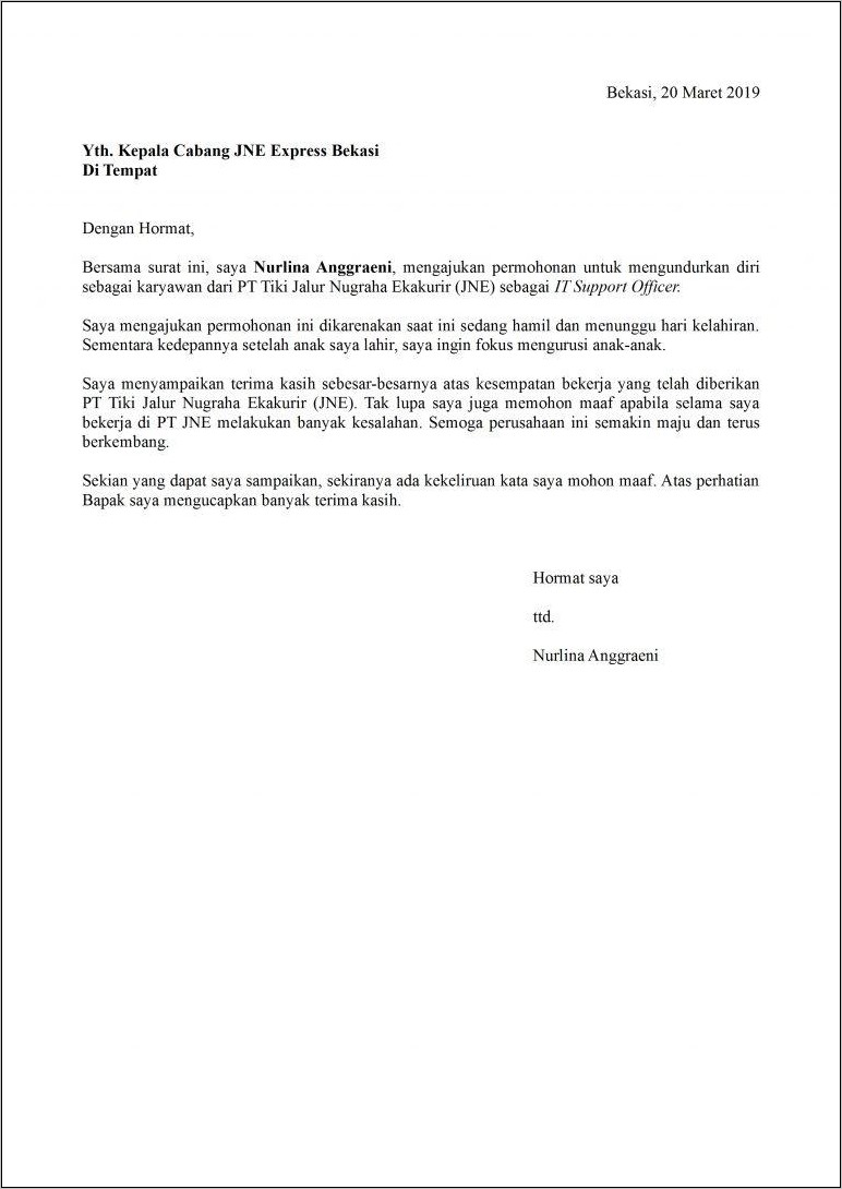 Contoh Surat Mengundurkan Diri Kerja