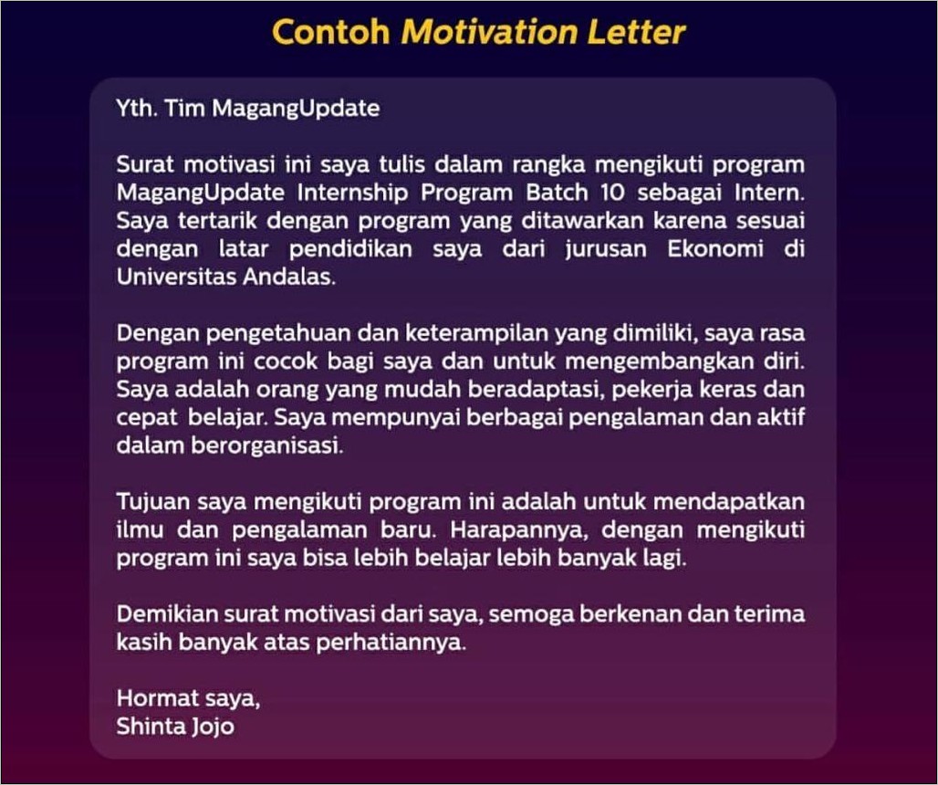 Contoh Surat Motivasi Untuk Melamar Pekerjaan