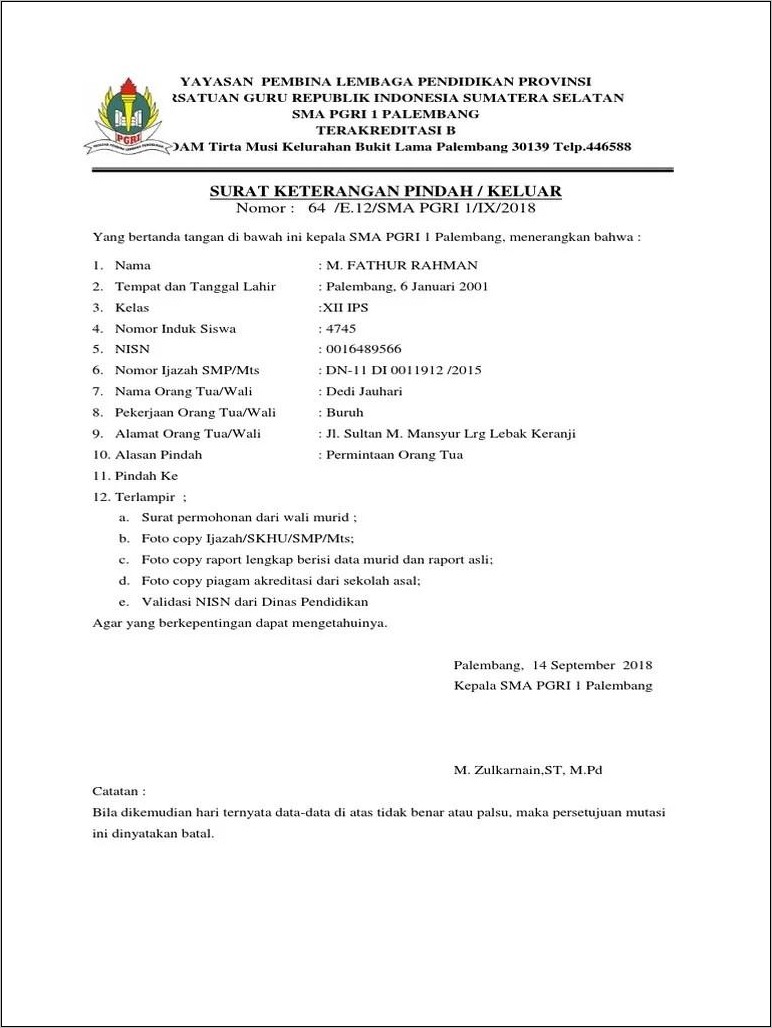 Contoh Surat Mutasi Tempat Kerja Dt Peduli