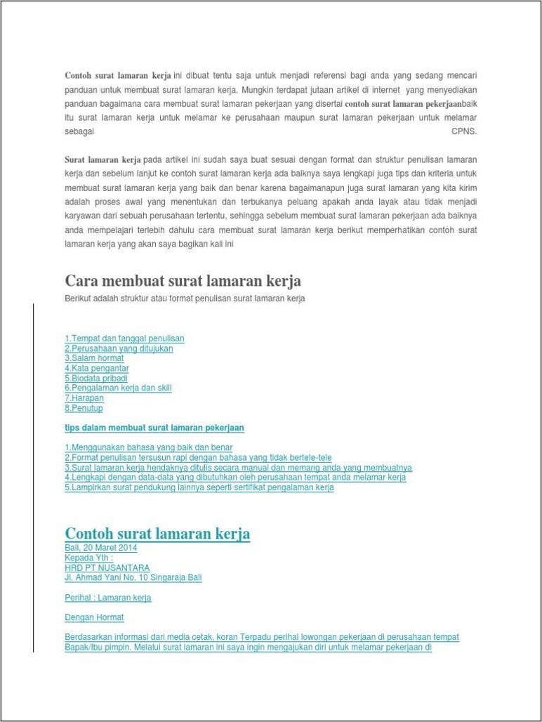 Contoh Surat Opini Pribadi Lamaran Kerja