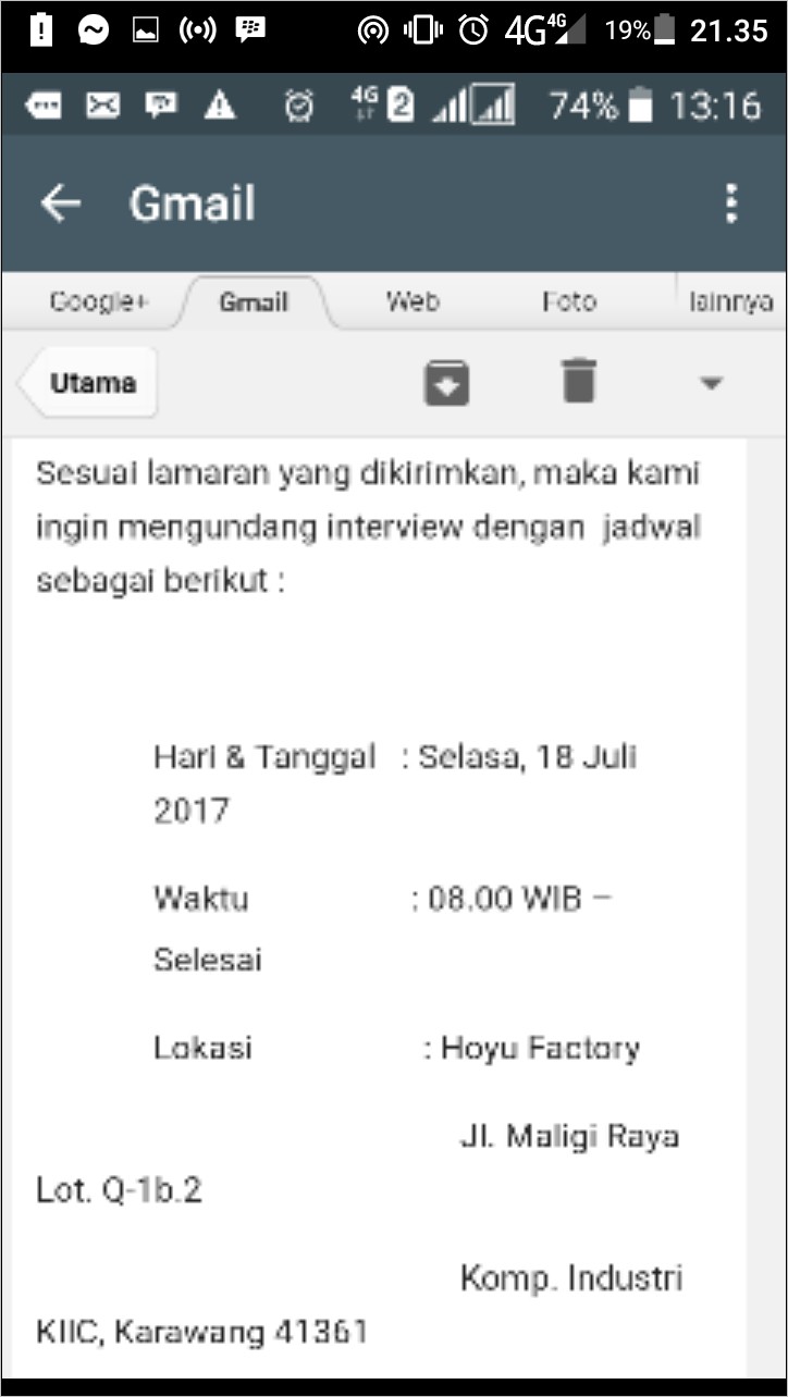 Contoh Surat Panggilan Kerja Via Sms