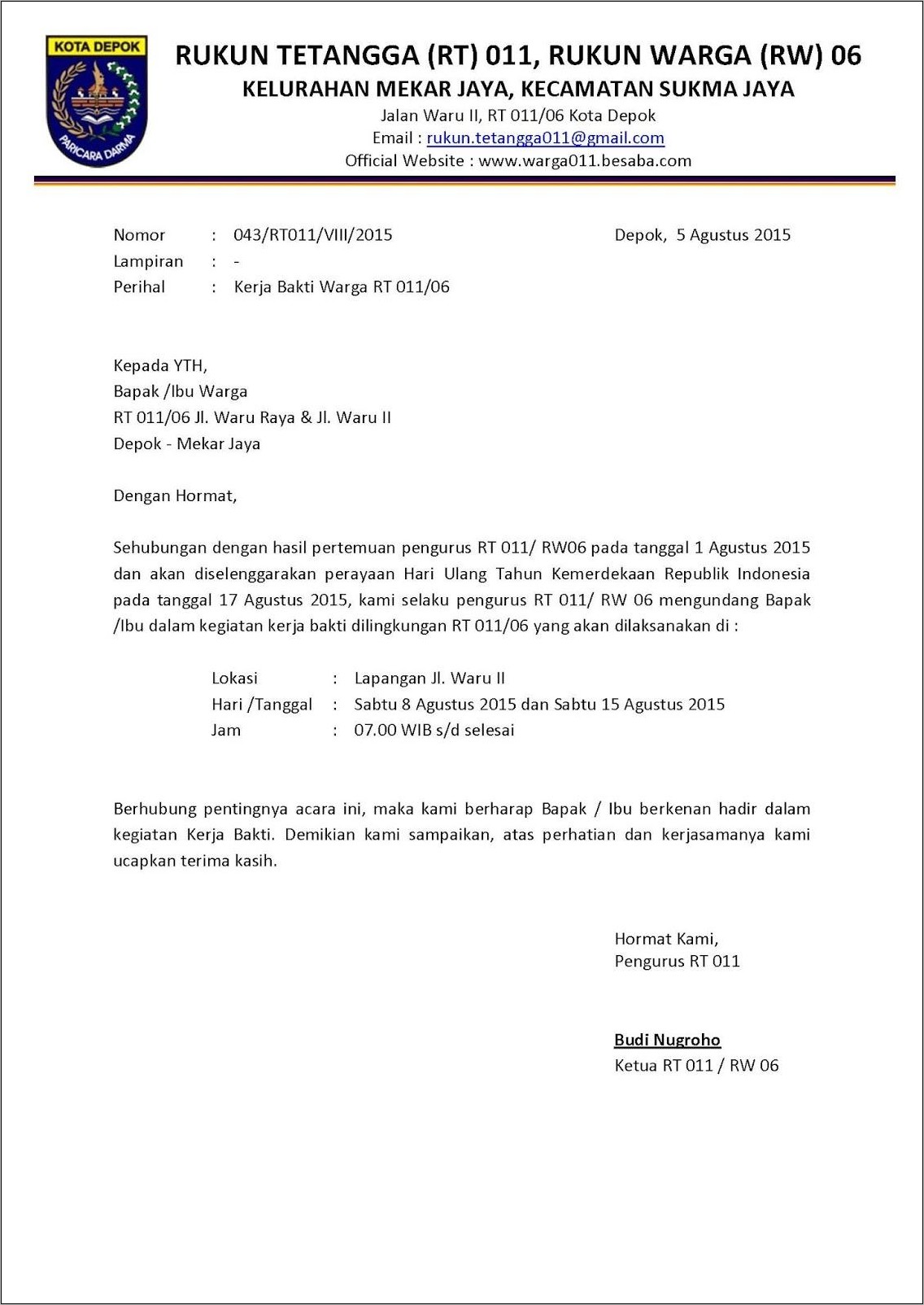 Contoh Surat Panggilan Tenaga Kerja