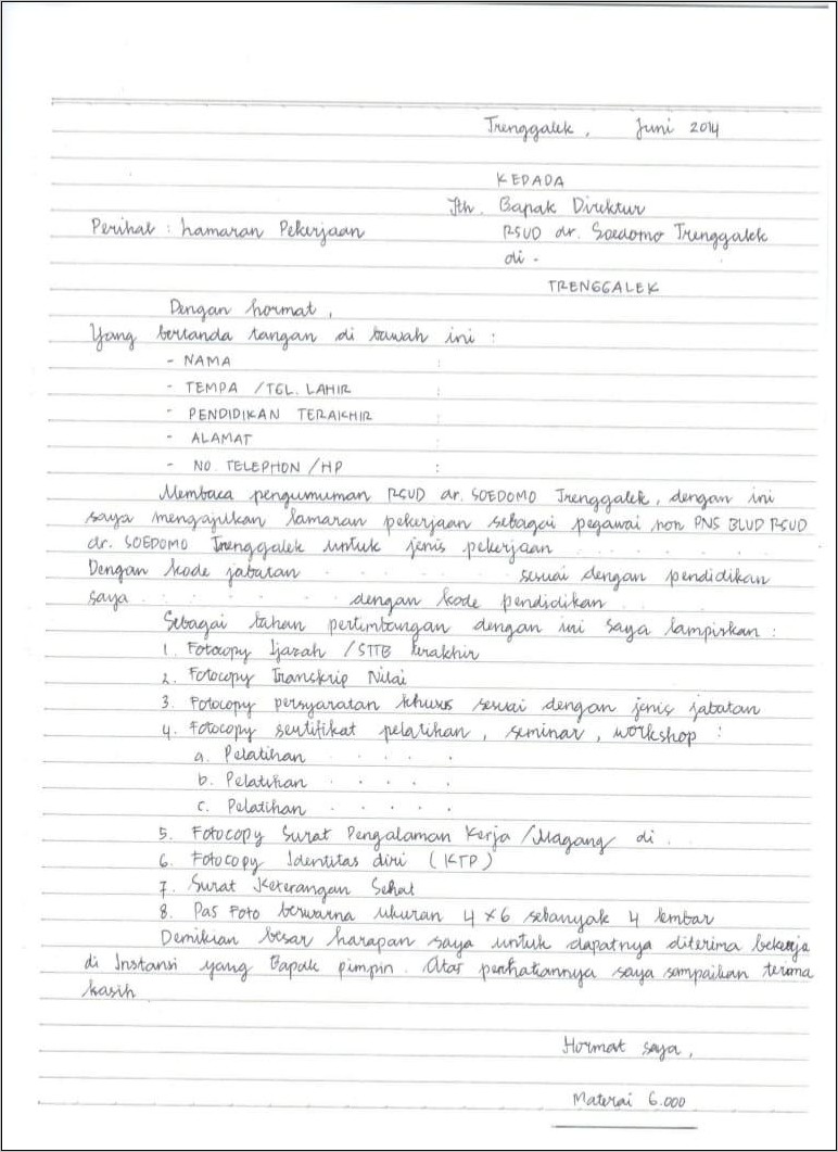 Contoh Surat Pekerjaan Lift