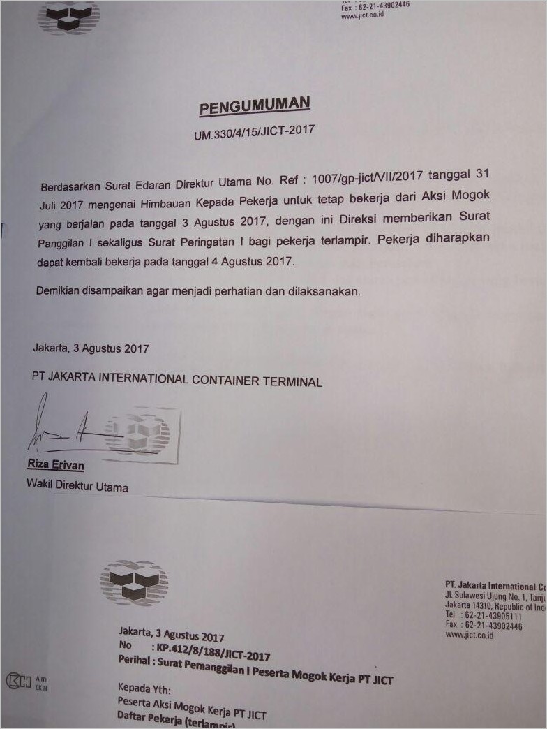 Contoh Surat Pemanggilan Kembali Bekerja