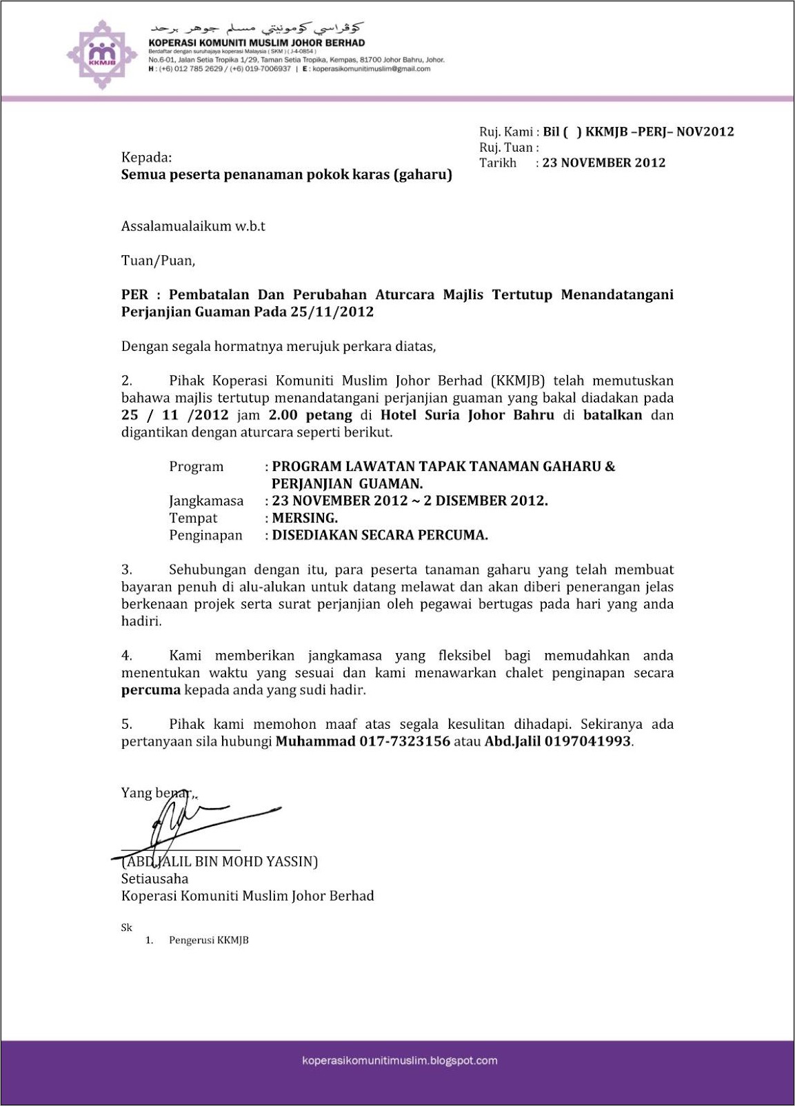 Contoh Surat Pembatalan Pekerjaan