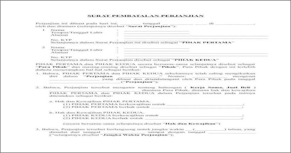 Contoh Surat Pembatalan Perjanjian Kontrak Kerja