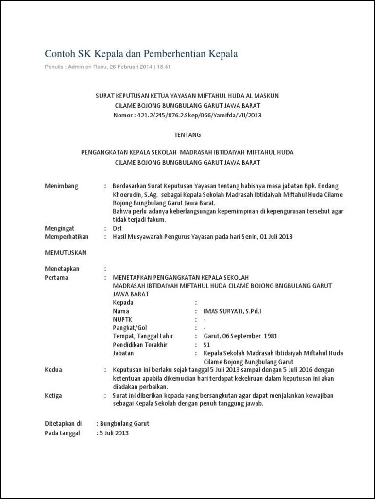 Contoh Surat Pemberhentian Kerja Honorer