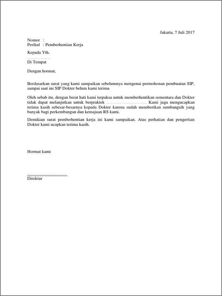 Contoh Surat Pemberhentian Kerja Proyek