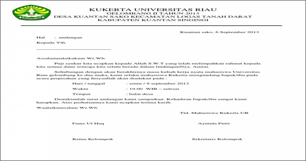 Contoh Surat Pemberitahuan Hari Kerja