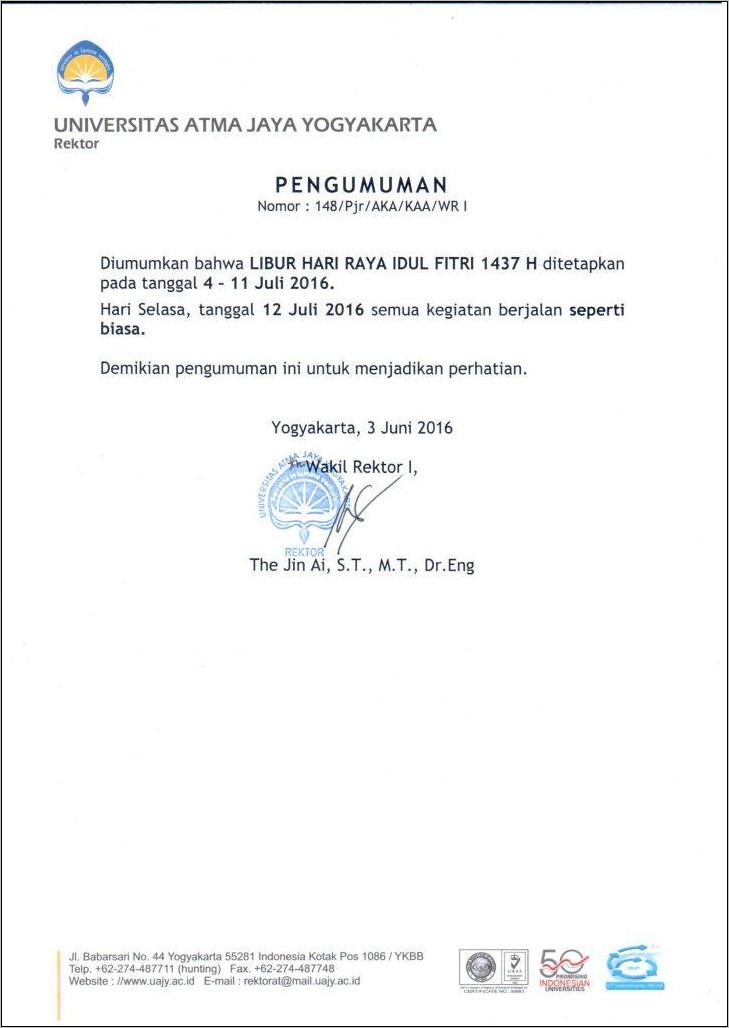Contoh Surat Pemberitahuan Libur Kerja