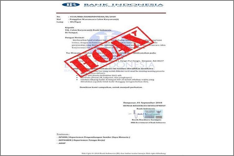 Contoh Surat Pemberitahuan Panggilan Tes Kerja