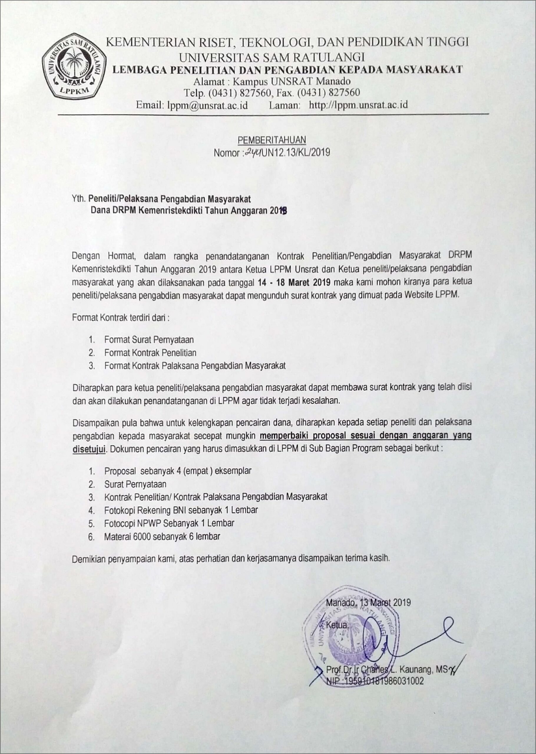 Contoh Surat Pemberitahuan Perbaikan Unit Kerja