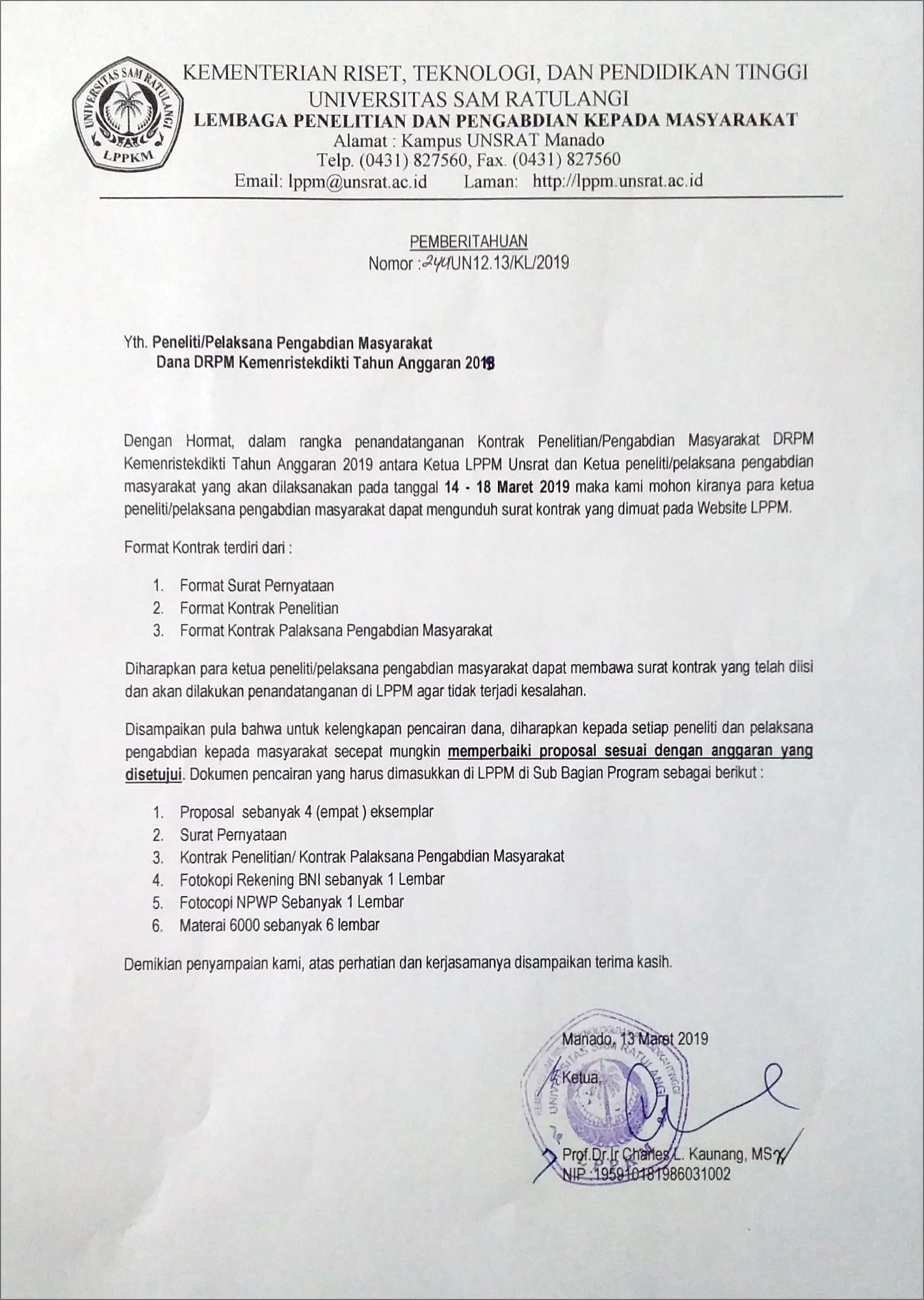 Contoh Surat Pemberitahuan Perbaikan Unit Kerja
