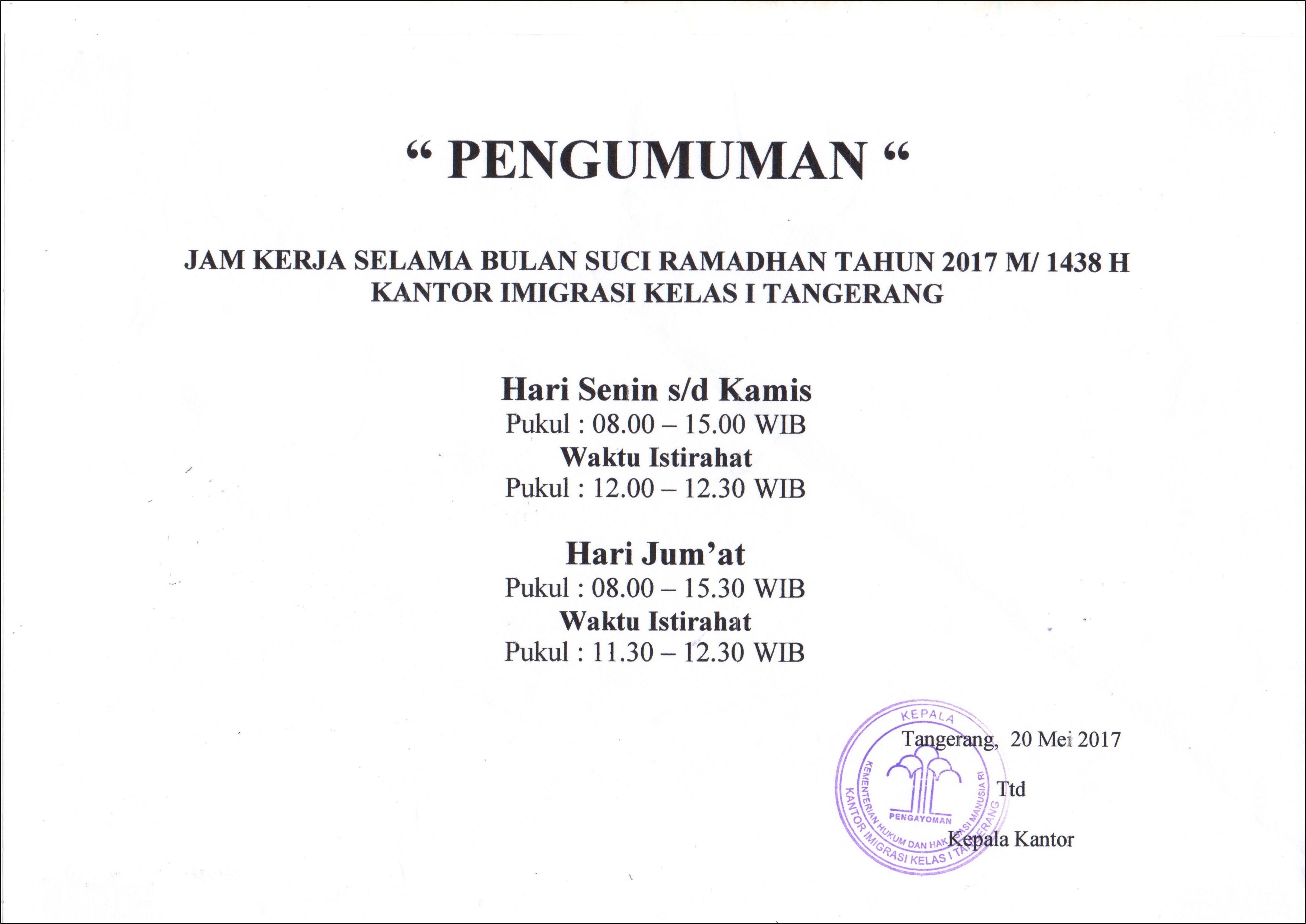Contoh Surat Pemberitahuan Perubahan Jam Kerja Operasional