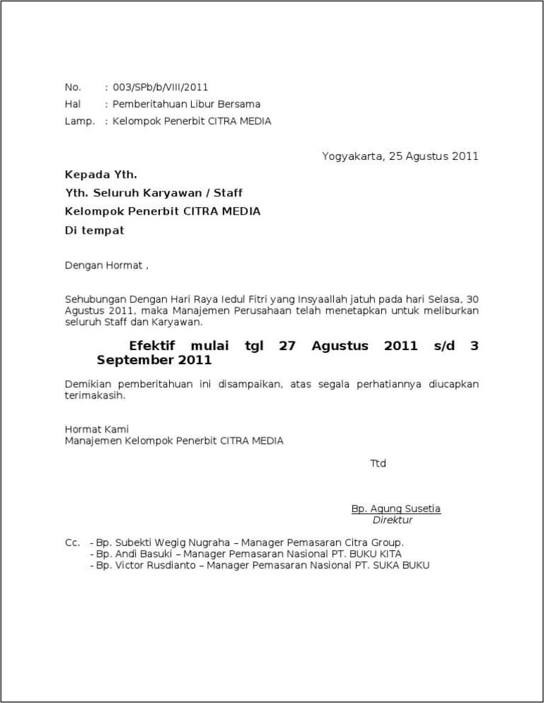 Contoh Surat Pemberitahuan Tenaga Kerja
