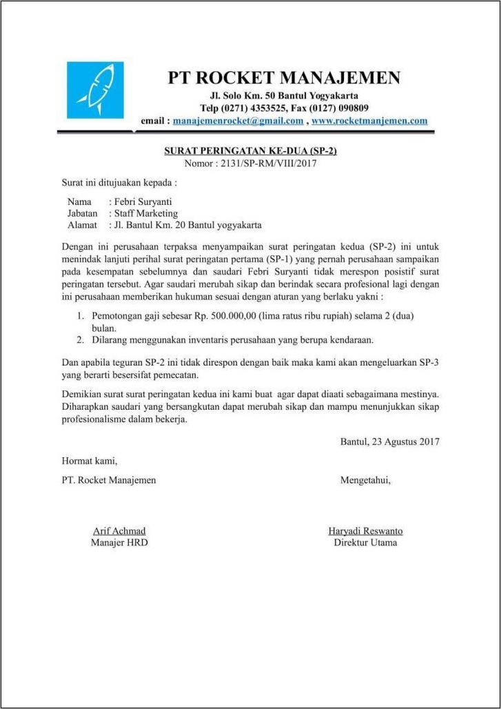 Contoh Surat Pemecatan Pekerja