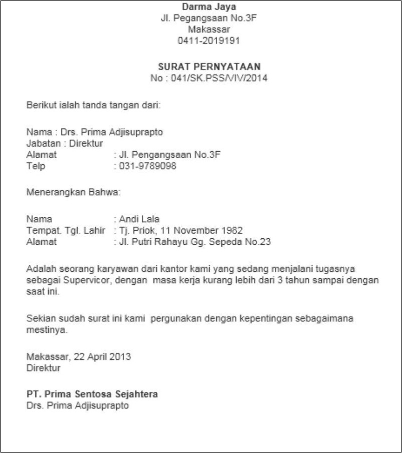 Contoh Surat Penalti Kerja