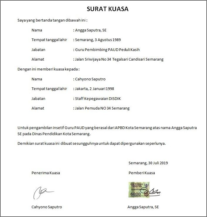 Contoh Surat Penarikan Kerja Staf Karyawan