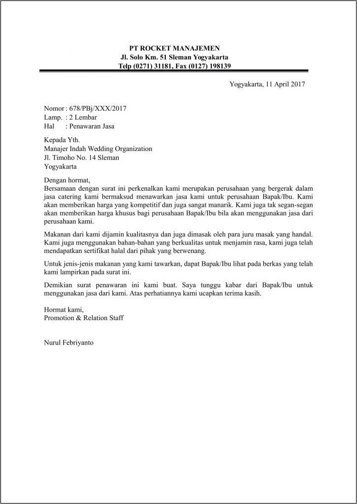 Contoh Surat Penawaran Kerja Dengan Kue