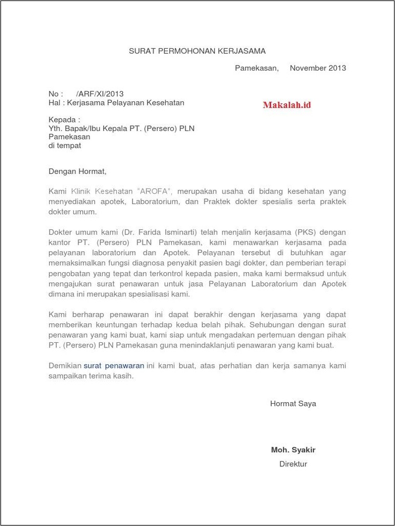 Contoh Surat Penawaran Kerja Sama Dalam Bidang Baju Seragam