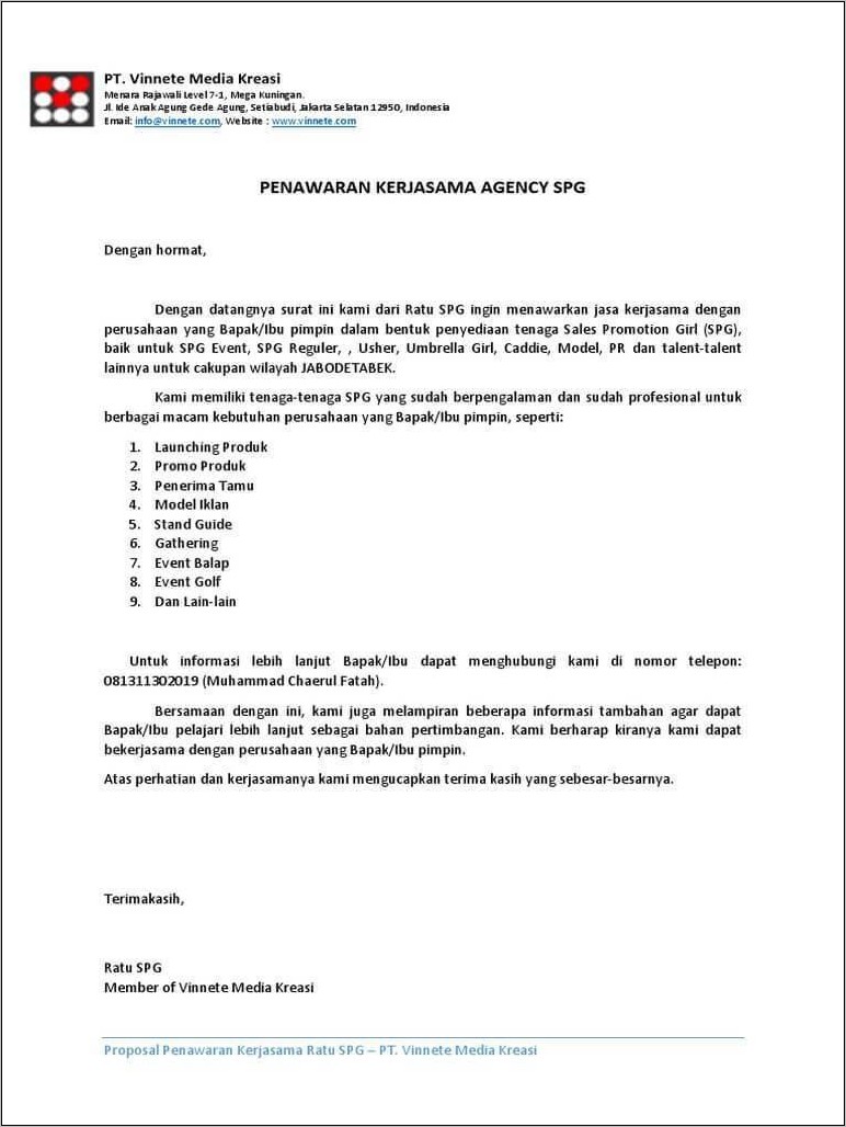 Contoh Surat Penawaran Kerja Sama Sebagai Tour Leader