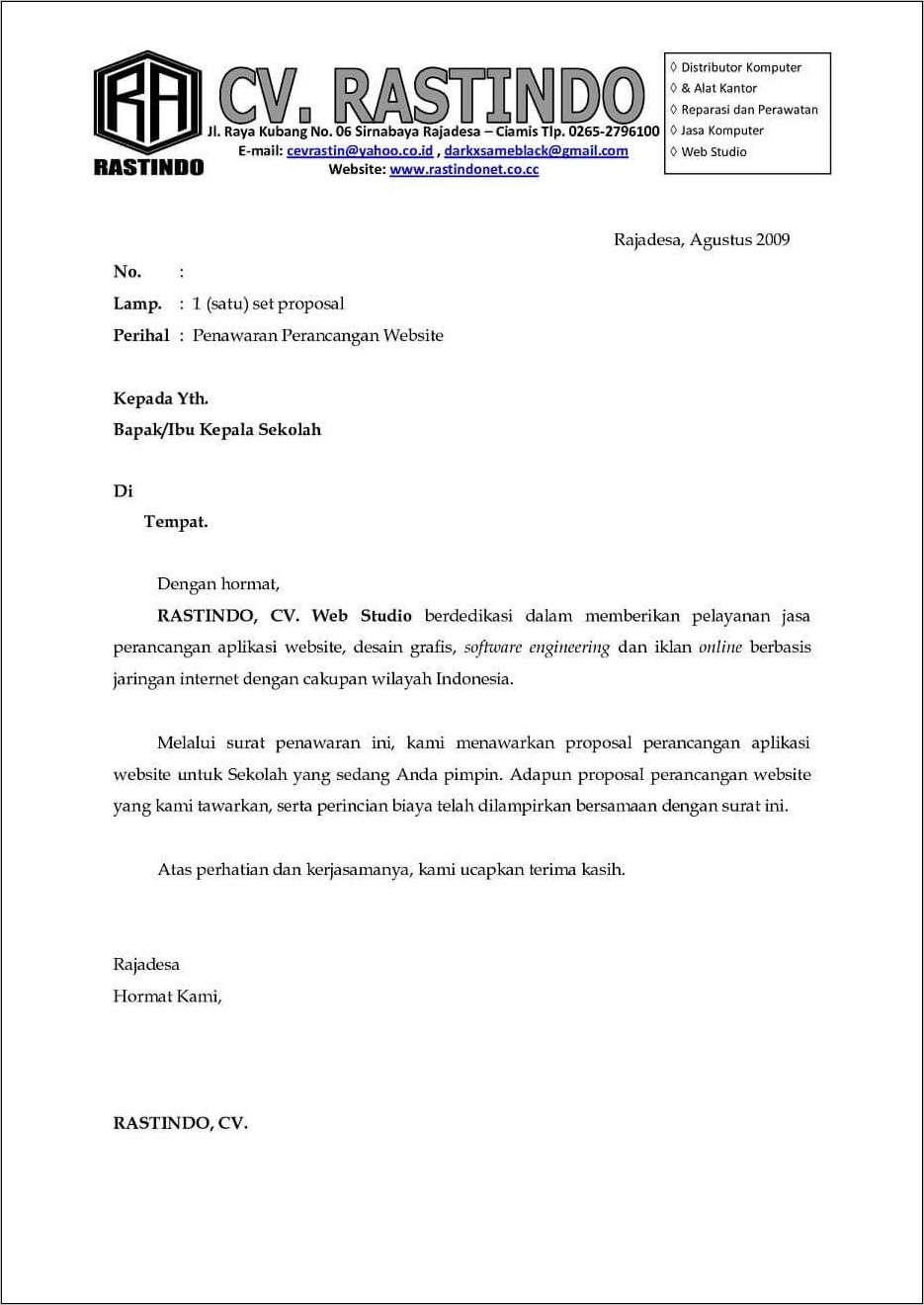 Contoh Surat Penawaran Lowongan Kerja