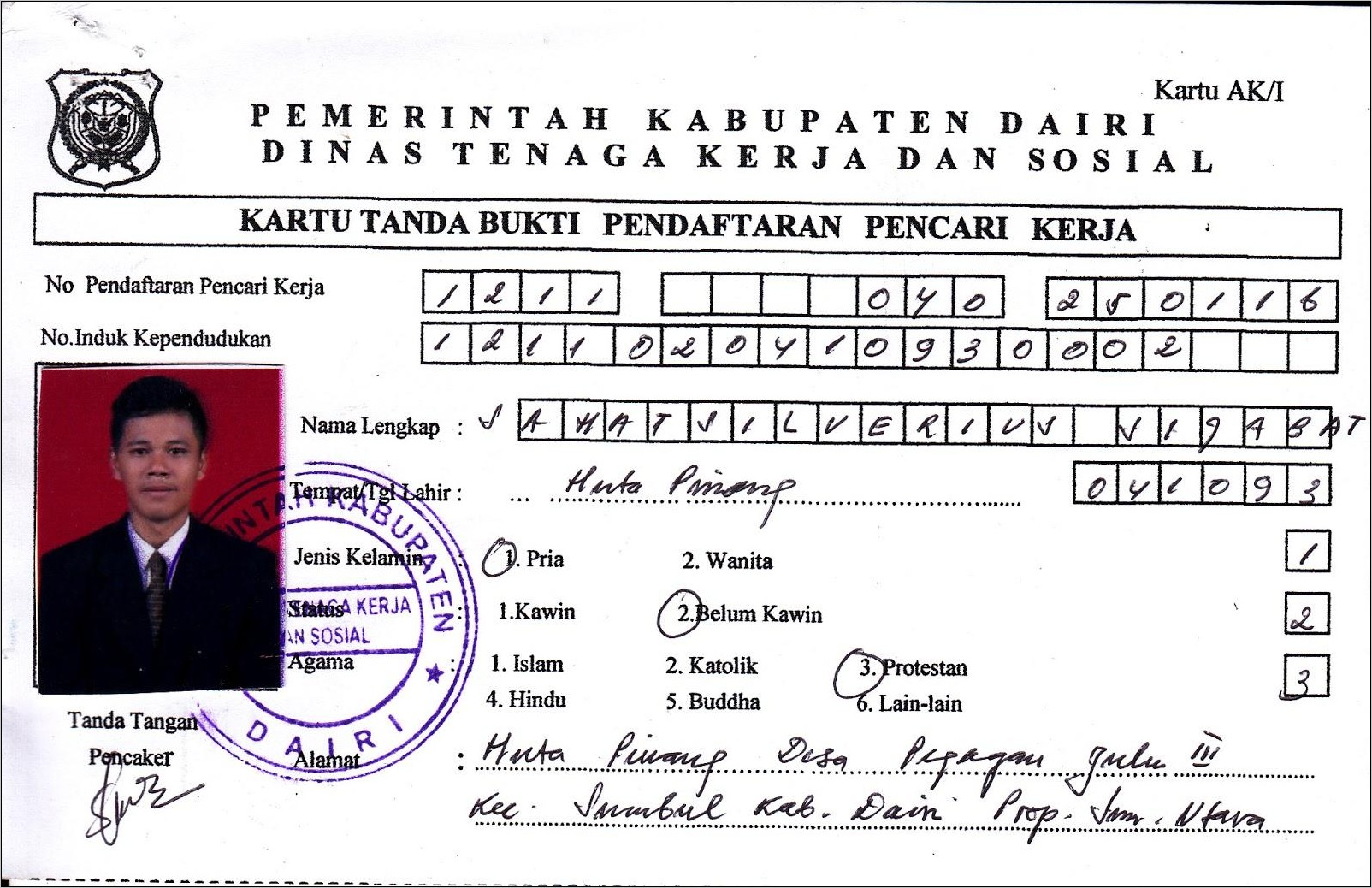 Contoh Surat Pencari Kerja Ak1