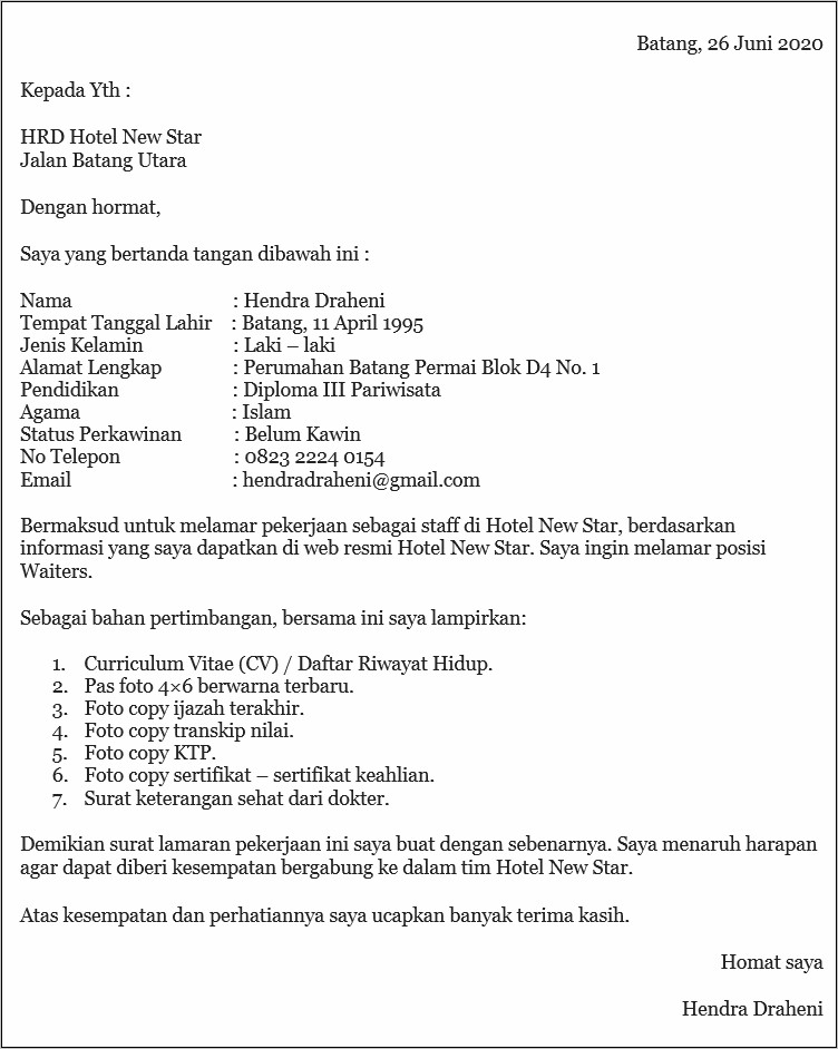 Contoh Surat Pencari Pelamar