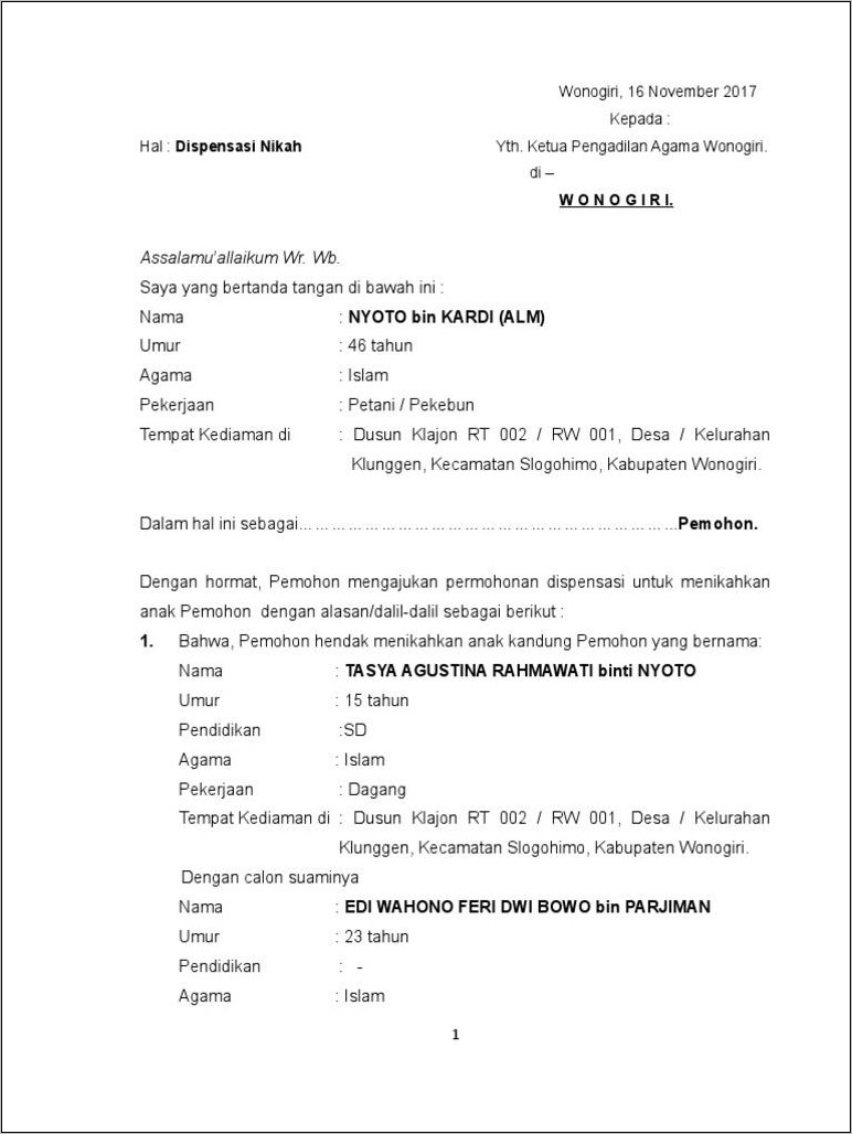 Contoh Surat Pengajuan Dispensasi Kerja