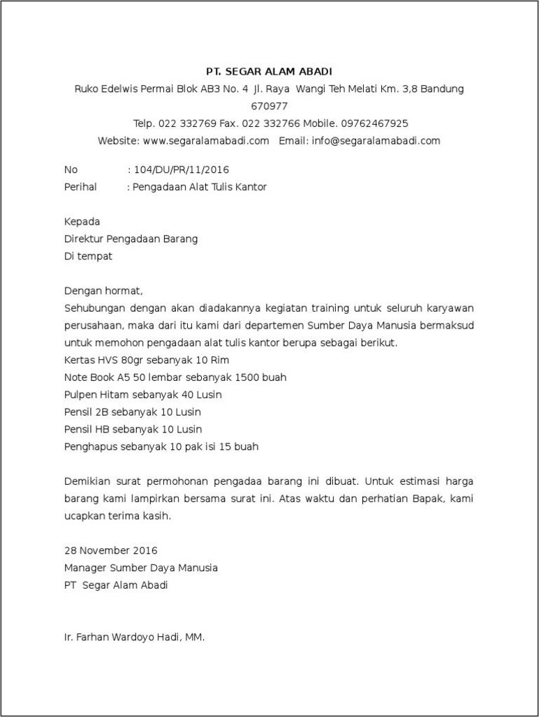 Contoh Surat Pengajuan Penambahan Tenaga Kerja